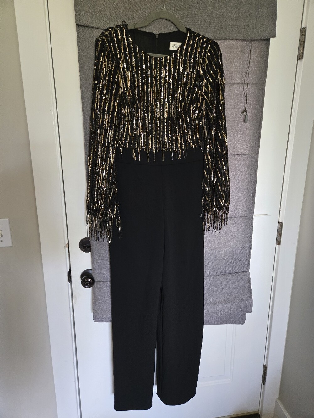 🖤✨ Eliza J Sequin Fringe Straight-Leg Jumpsuit Dress Sequin Size 6  New No Tags